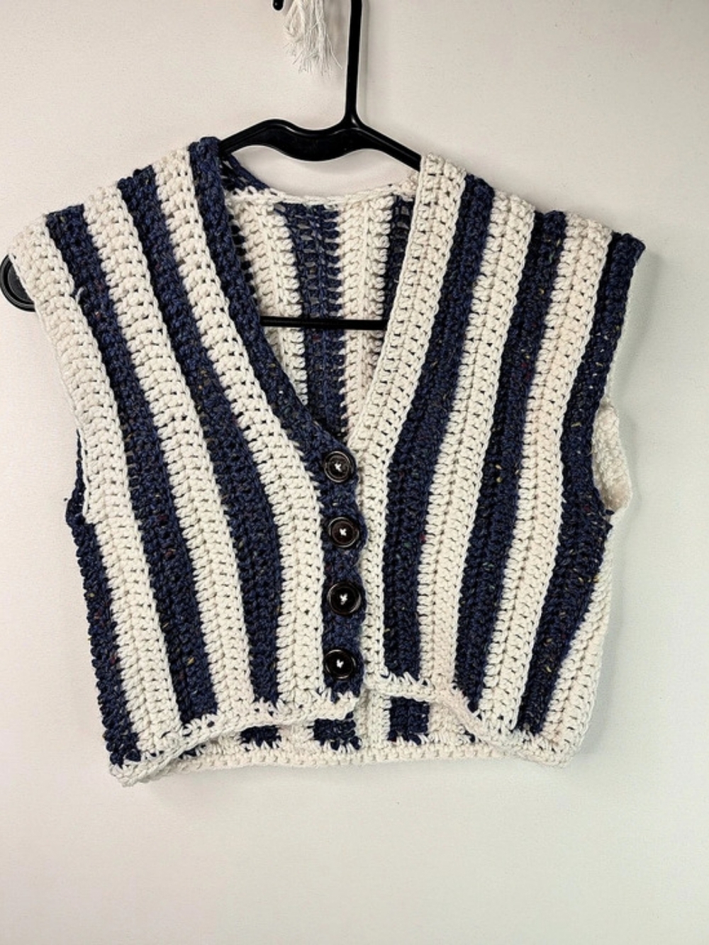 Striped Crochet Sweater Vest in Blue & White